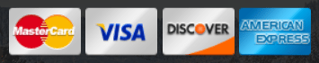 Credit card logos: Mastercard, Visa, Discover, American Express payment options accepted.
